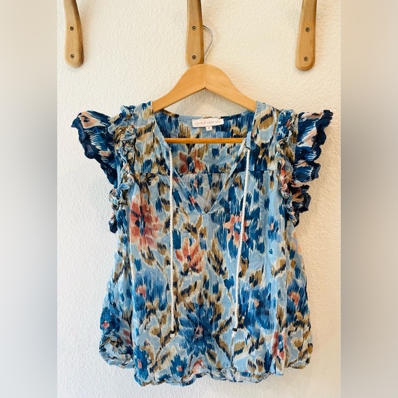 House of Harlow 1960 Zoey Blue Ruffled Sleeve Blouse Size Medium - Picture 2 of 4